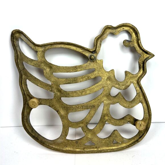 Rubel 82 Brass Trivet Vintage Chicken Hen Cutout Solid Brass Farmhouse Decor USA - Picture 2 of 3